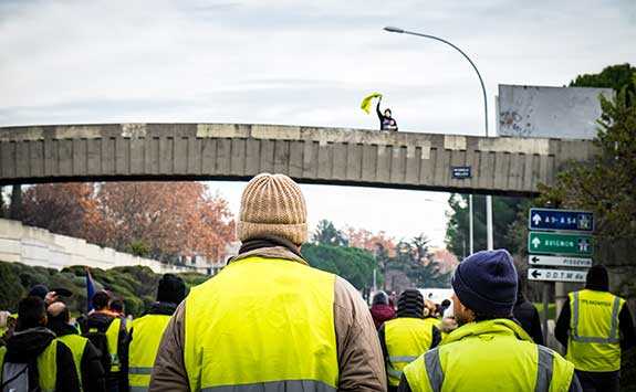 A yellow vest protest on economic rights in France.