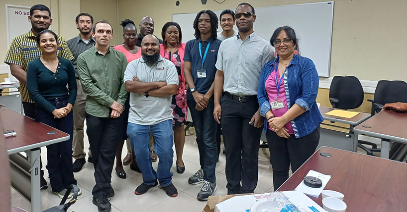 Chris (fourth from left) meeting Prof. Shirin Haque (first on right) and Arron George (second from right), as part of a consultation with academics, educators, and members of the blind and low vision community.