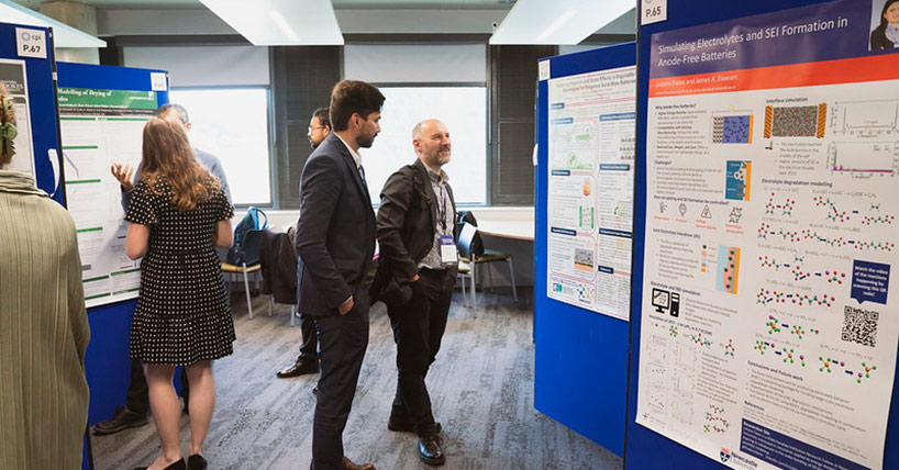 James Dawson, Newcastle University, and Joel Sylvester, Dukosi, talk during poster sessions at The Faraday Institution Conference 2024 held at Newcastle University, September 2024