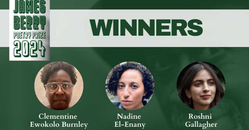 The winners of the James Berry Poetry Prize 2024. L to r Clementine Ewokolo Burnley, Nadine El-Enany and Roshni Gallagher