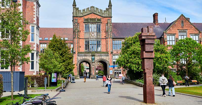 A shot of Newcastle University's campus leading to the Arches