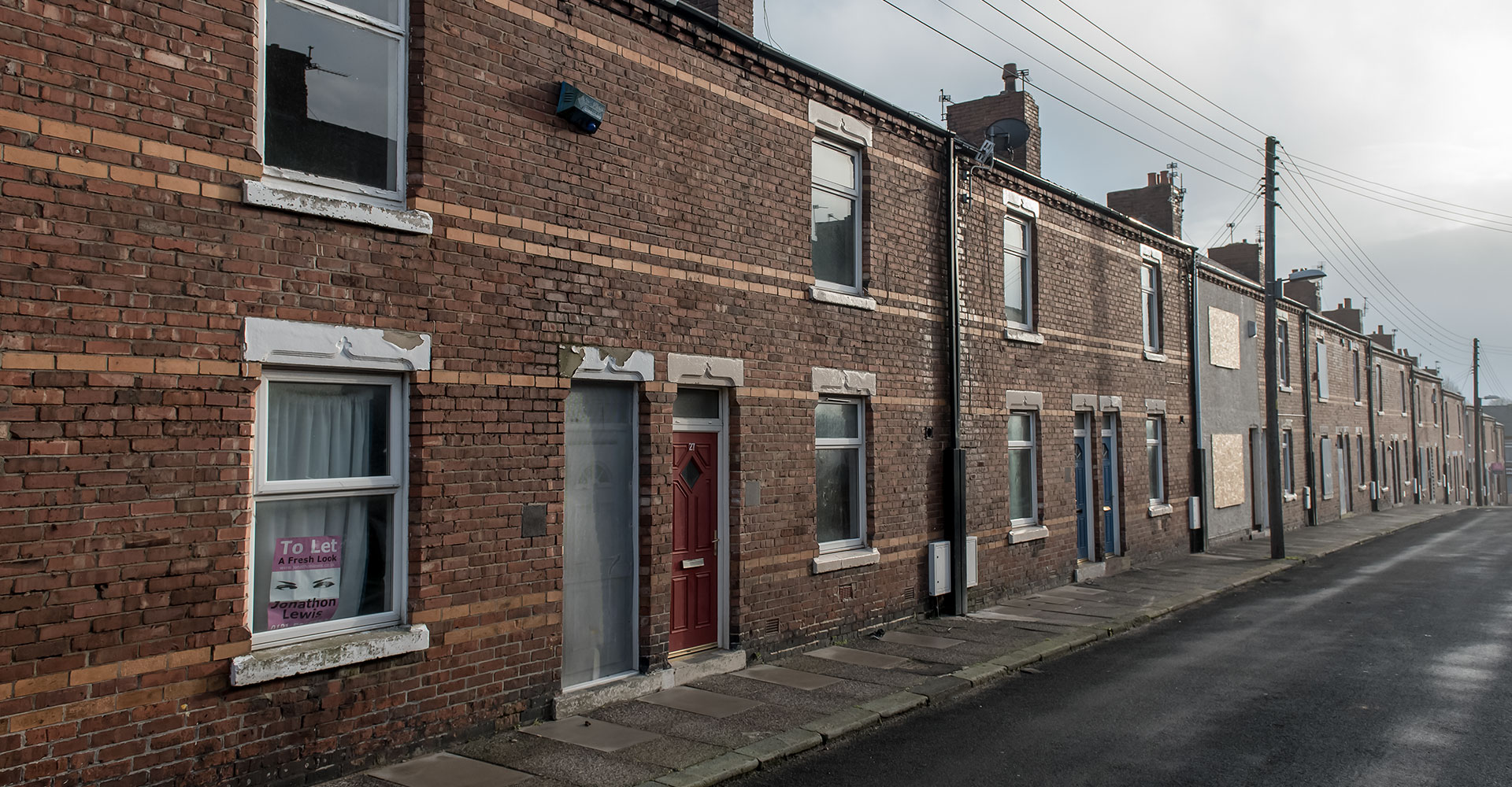 Social Justice: Housing injustice and the disposal of social housing. A row of terraced houses in Horden, County Durham.