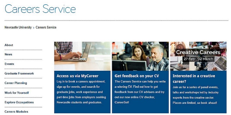 Image of the Careers Service website