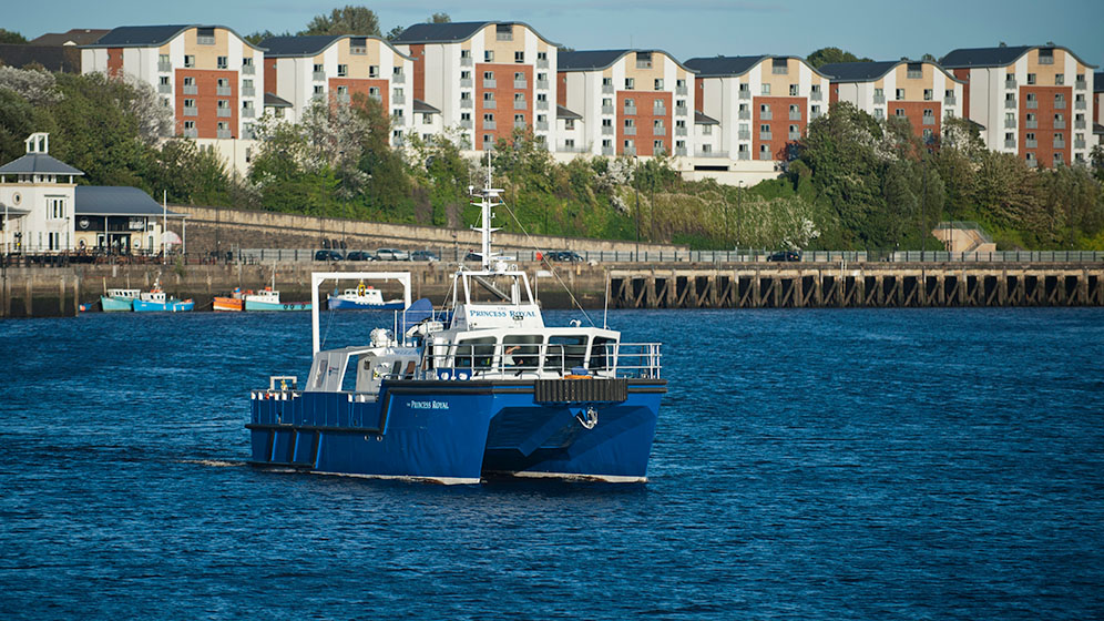 The Princess Royal research boat on the Tyne River in Newcastle.